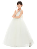 Illusion Lace Flower Girl Dress Communion Baptism Christening Ballroom Recital Evening Gown 331