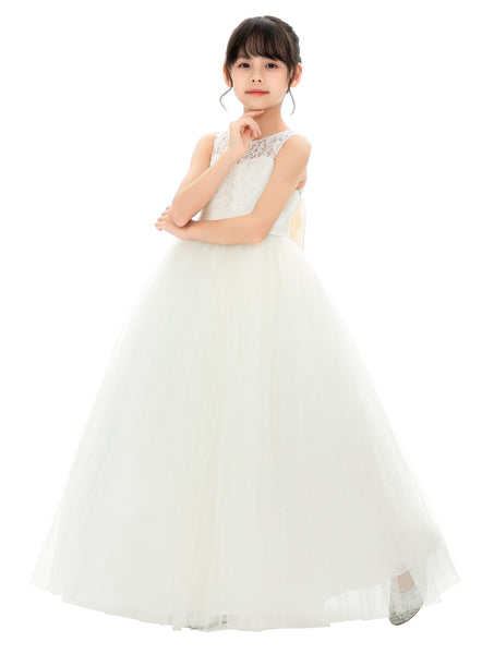 Illusion Lace Flower Girl Dress Communion Baptism Christening Ballroom Recital Evening Gown 331