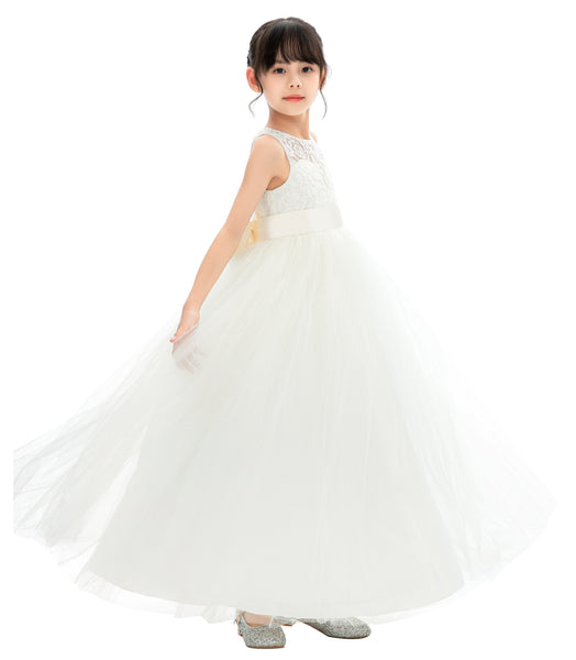 Illusion Lace Flower Girl Dress Communion Baptism Christening Ballroom Recital Evening Gown 331