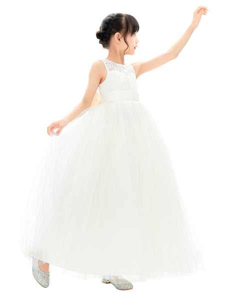Illusion Lace Flower Girl Dress Communion Baptism Christening Ballroom Recital Evening Gown 331