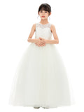 Illusion Lace Flower Girl Dress Communion Baptism Christening Ballroom Recital Evening Gown 331