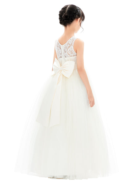 Illusion Lace Flower Girl Dress Communion Baptism Christening Ballroom Recital Evening Gown 331