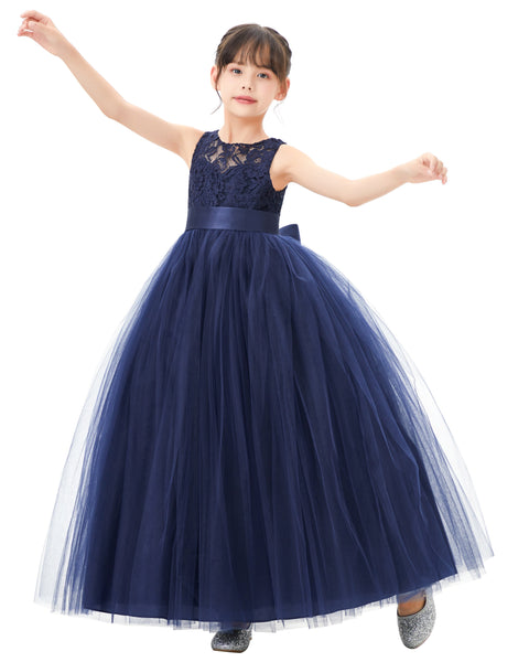 Illusion Lace Flower Girl Dress Communion Baptism Christening Ballroom Recital Evening Gown 331