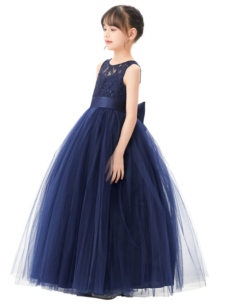 Illusion Lace Flower Girl Dress Communion Baptism Christening Ballroom Recital Evening Gown 331