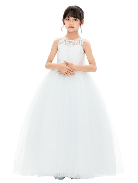Illusion Lace Flower Girl Dress Communion Baptism Christening Ballroom Recital Evening Gown 331