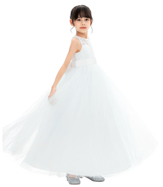 Illusion Lace Flower Girl Dress Communion Baptism Christening Ballroom Recital Evening Gown 331