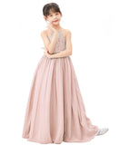 Lace Back Halter Flower Girl Dresses Formal Photoshoot Evening Gown Beauty Pageant Wedding Gown 332