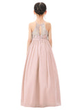 Lace Back Halter Flower Girl Dresses Formal Photoshoot Evening Gown Beauty Pageant Wedding Gown 332