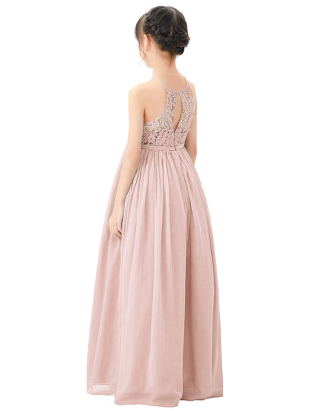 Lace Back Halter Flower Girl Dresses Formal Photoshoot Evening Gown Beauty Pageant Wedding Gown 332