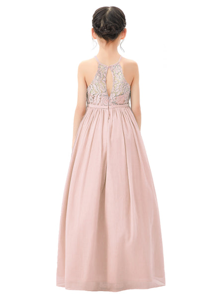 Lace Back Halter Flower Girl Dresses Formal Photoshoot Evening Gown Beauty Pageant Wedding Gown 332