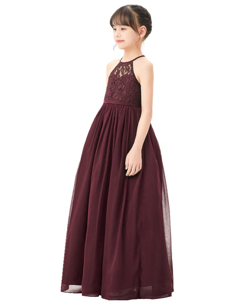 Lace Back Halter Flower Girl Dresses Formal Photoshoot Evening Gown Beauty Pageant Wedding Gown 332