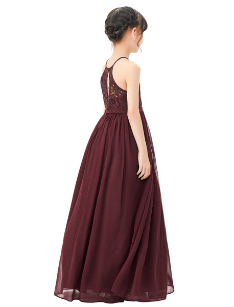 Lace Back Halter Flower Girl Dresses Formal Photoshoot Evening Gown Beauty Pageant Wedding Gown 332