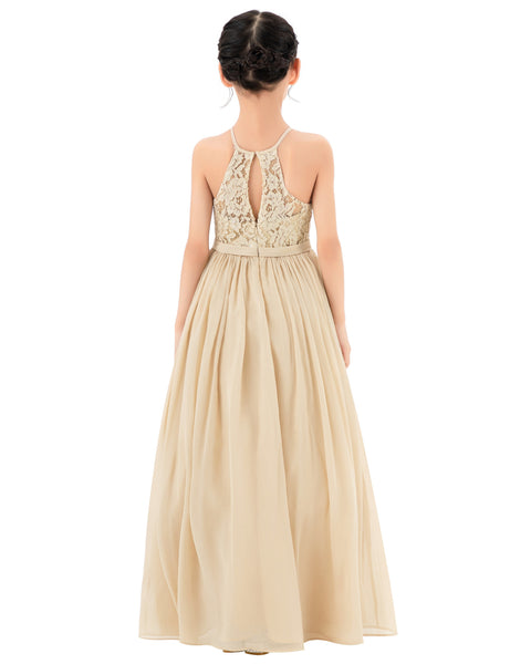 Lace Back Halter Flower Girl Dresses Formal Photoshoot Evening Gown Beauty Pageant Wedding Gown 332