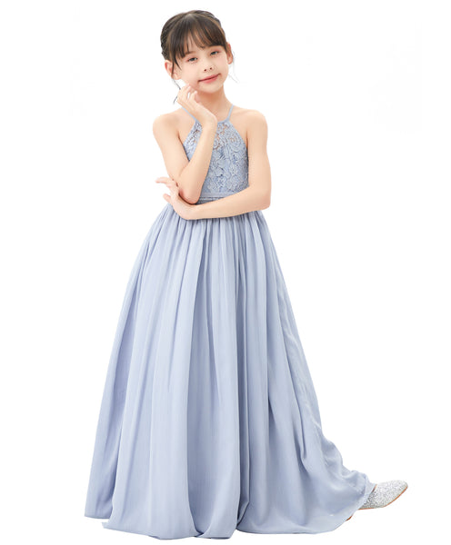 Lace Back Halter Flower Girl Dresses Formal Photoshoot Evening Gown Beauty Pageant Wedding Gown 332