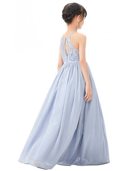 Lace Back Halter Flower Girl Dresses Formal Photoshoot Evening Gown Beauty Pageant Wedding Gown 332