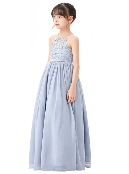 Lace Back Halter Flower Girl Dresses Formal Photoshoot Evening Gown Beauty Pageant Wedding Gown 332