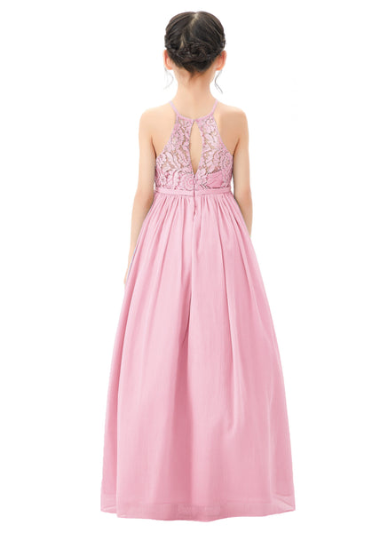 Lace Back Halter Flower Girl Dresses Formal Photoshoot Evening Gown Beauty Pageant Wedding Gown 332