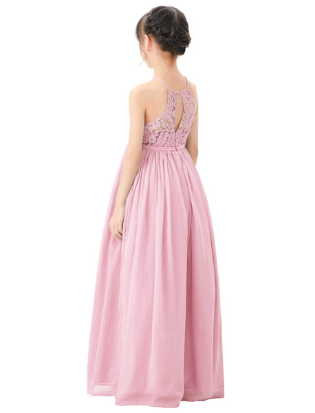 Lace Back Halter Flower Girl Dresses Formal Photoshoot Evening Gown Beauty Pageant Wedding Gown 332