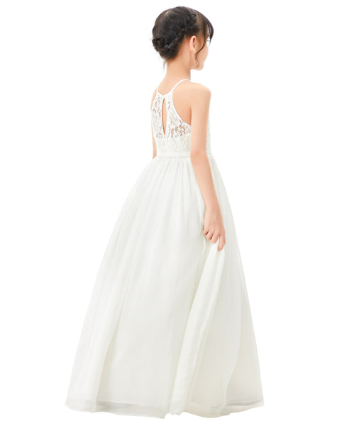 Lace Back Halter Flower Girl Dresses Formal Photoshoot Evening Gown Beauty Pageant Wedding Gown 332