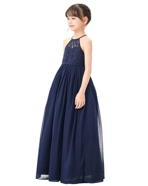 Lace Back Halter Flower Girl Dresses Formal Photoshoot Evening Gown Beauty Pageant Wedding Gown 332