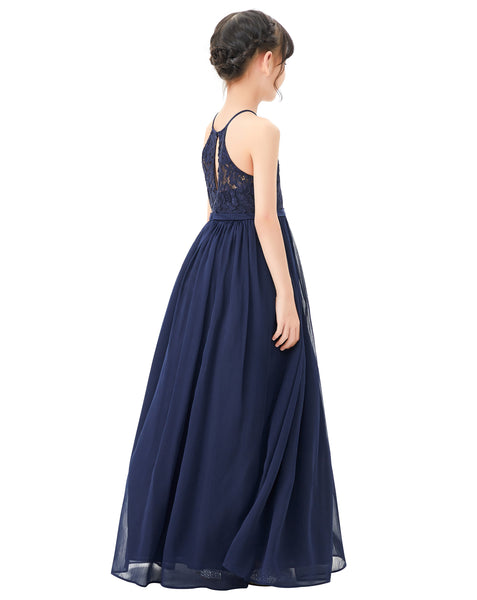 Lace Back Halter Flower Girl Dresses Formal Photoshoot Evening Gown Beauty Pageant Wedding Gown 332