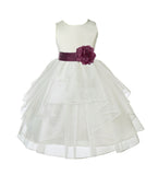 Ivory Satin Shimmering Organza Flower Girl Dress Junior Formal Pageant Baptism Christening 4613T(2)