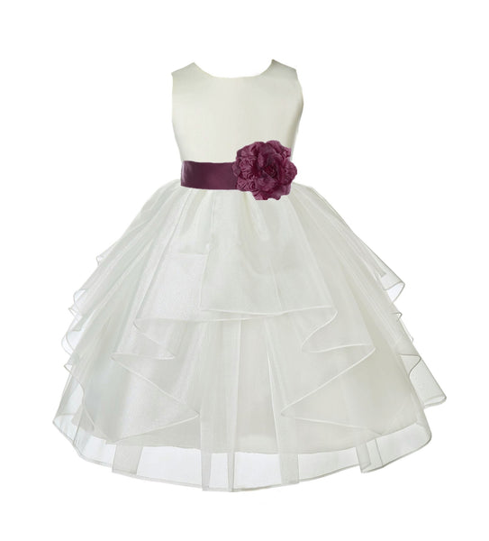 Ivory Satin Shimmering Organza Flower Girl Dress Junior Formal Pageant Baptism Christening 4613T(2)