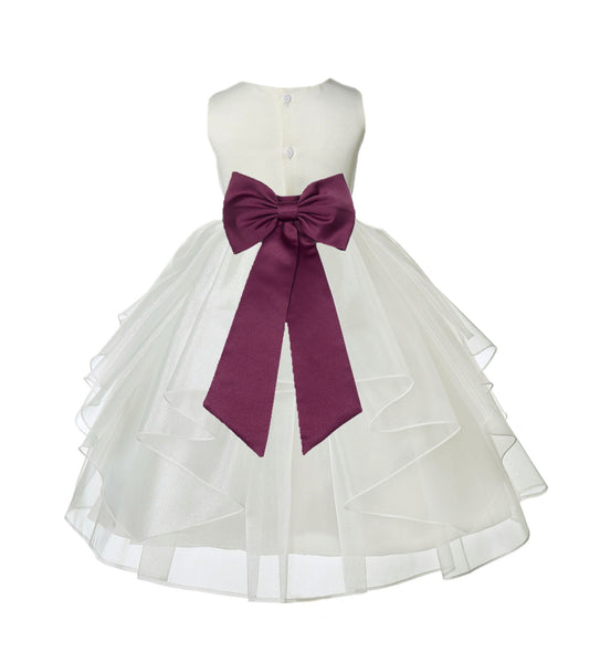 Ivory Satin Shimmering Organza Flower Girl Dress Junior Formal Pageant Baptism Christening 4613T(2)
