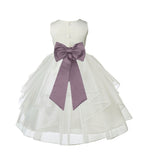 Ivory Satin Shimmering Organza Flower Girl Dress Junior Formal Pageant Baptism Christening 4613T(4)