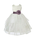 Ivory Satin Shimmering Organza Flower Girl Dress Junior Formal Pageant Baptism Christening 4613T(4)