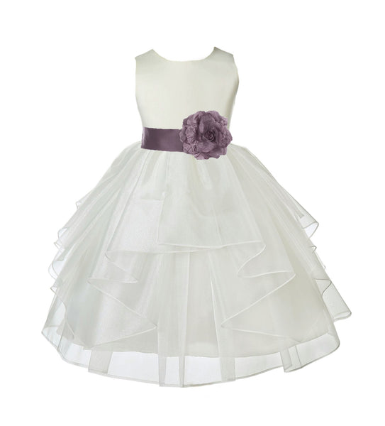 Ivory Satin Shimmering Organza Flower Girl Dress Junior Formal Pageant Baptism Christening 4613T(4)