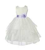 Ivory Satin Shimmering Organza Flower Girl Dress Junior Formal Pageant Baptism Christening 4613T(4)