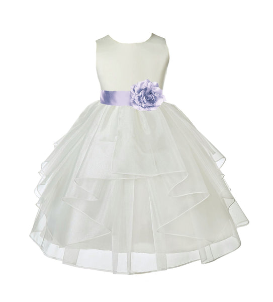 Ivory Satin Shimmering Organza Flower Girl Dress Junior Formal Pageant Baptism Christening 4613T(4)
