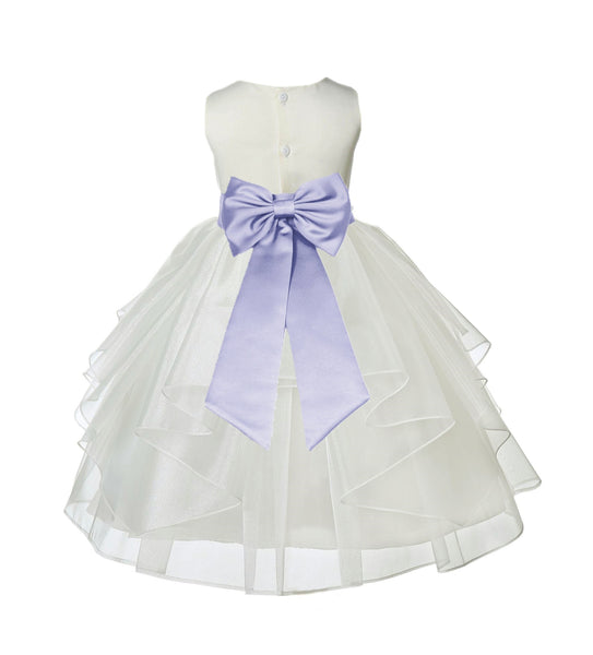 Ivory Satin Shimmering Organza Flower Girl Dress Junior Formal Pageant Baptism Christening 4613T(4)