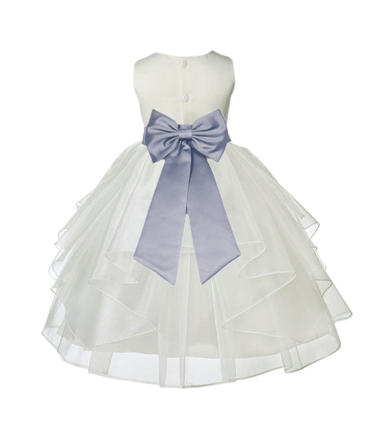 Ivory Satin Shimmering Organza Flower Girl Dress Junior Formal Pageant Baptism Christening 4613T(3)