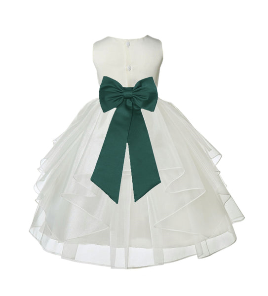 Ivory Satin Shimmering Organza Flower Girl Dress Junior Formal Pageant Baptism Christening 4613T(3)