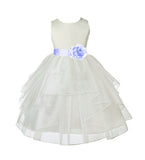 Ivory Satin Shimmering Organza Flower Girl Dress Junior Formal Pageant Baptism Christening 4613T(2)