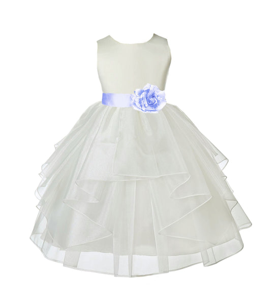 Ivory Satin Shimmering Organza Flower Girl Dress Junior Formal Pageant Baptism Christening 4613T(2)
