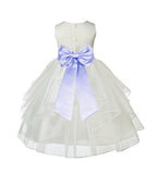 Ivory Satin Shimmering Organza Flower Girl Dress Junior Formal Pageant Baptism Christening 4613T(2)