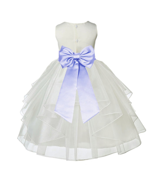 Ivory Satin Shimmering Organza Flower Girl Dress Junior Formal Pageant Baptism Christening 4613T(2)