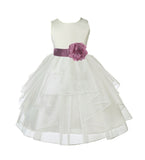 Ivory Satin Shimmering Organza Flower Girl Dress Junior Formal Pageant Baptism Christening 4613T(1)