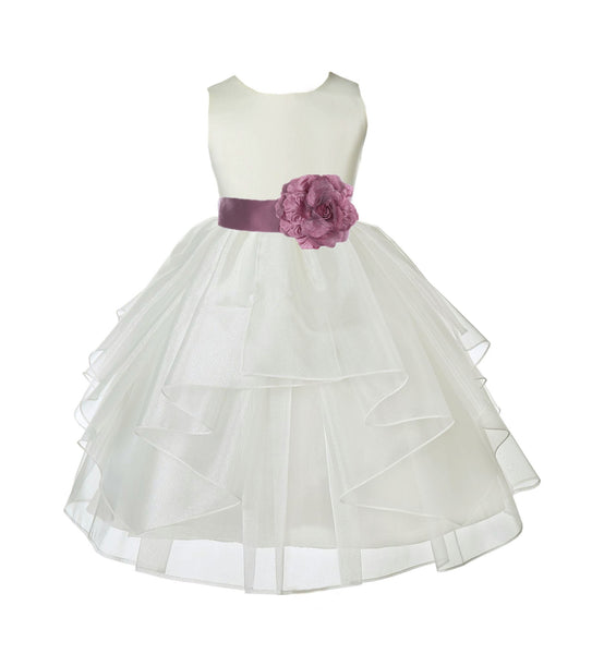 Ivory Satin Shimmering Organza Flower Girl Dress Junior Formal Pageant Baptism Christening 4613T(1)