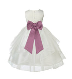 Ivory Satin Shimmering Organza Flower Girl Dress Junior Formal Pageant Baptism Christening 4613T(1)
