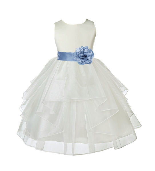 Ivory Satin Shimmering Organza Flower Girl Dress Junior Formal Pageant Baptism Christening 4613T(1)