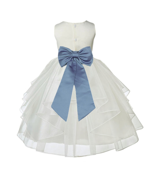 Ivory Satin Shimmering Organza Flower Girl Dress Junior Formal Pageant Baptism Christening 4613T(1)