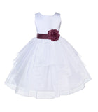 White Satin Shimmering Organza Flower Girl Dress Junior Formal Pageant Baptism Christening 4613T(3)