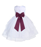 White Satin Shimmering Organza Flower Girl Dress Junior Formal Pageant Baptism Christening 4613T(3)