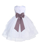 White Satin Shimmering Organza Flower Girl Dress Junior Formal Pageant Baptism Christening 4613T(2)