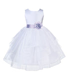 White Satin Shimmering Organza Flower Girl Dress Junior Formal Pageant Baptism Christening 4613T(3)