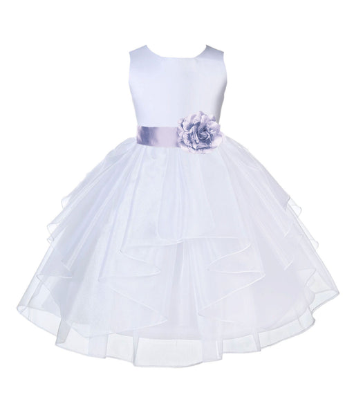 White Satin Shimmering Organza Flower Girl Dress Junior Formal Pageant Baptism Christening 4613T(3)